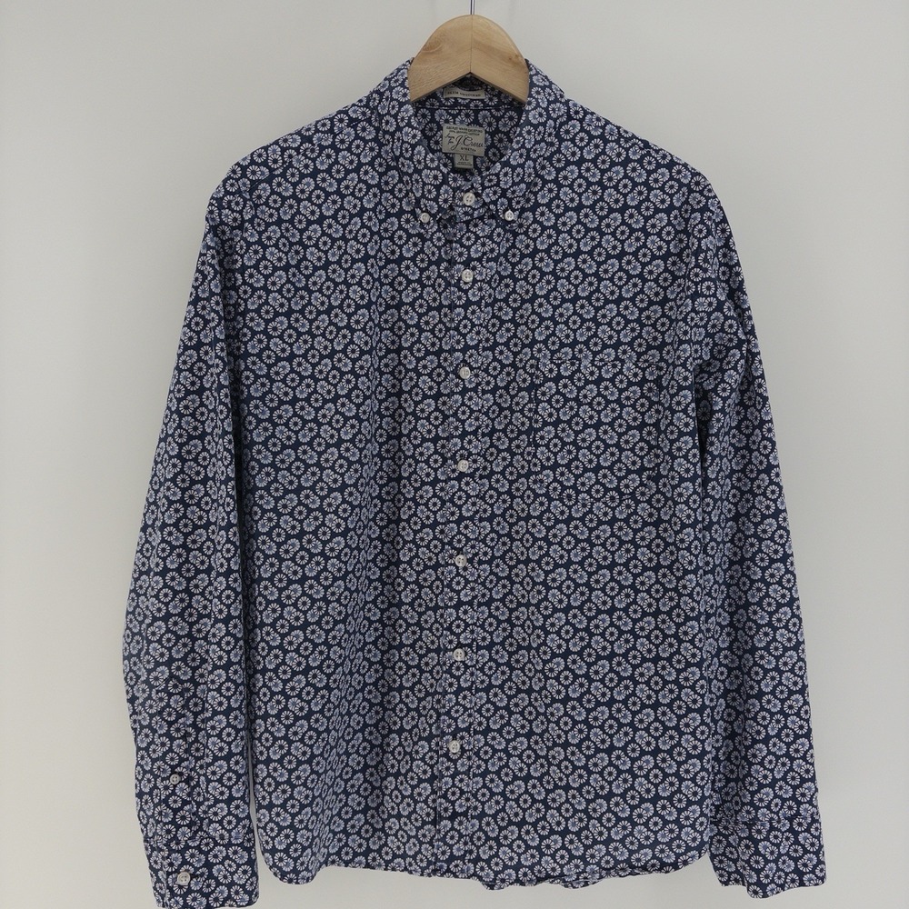 J Crew Secret Wash Organic Cotton Floral Print Shirt Men XL Slim Fit Long Sleeve